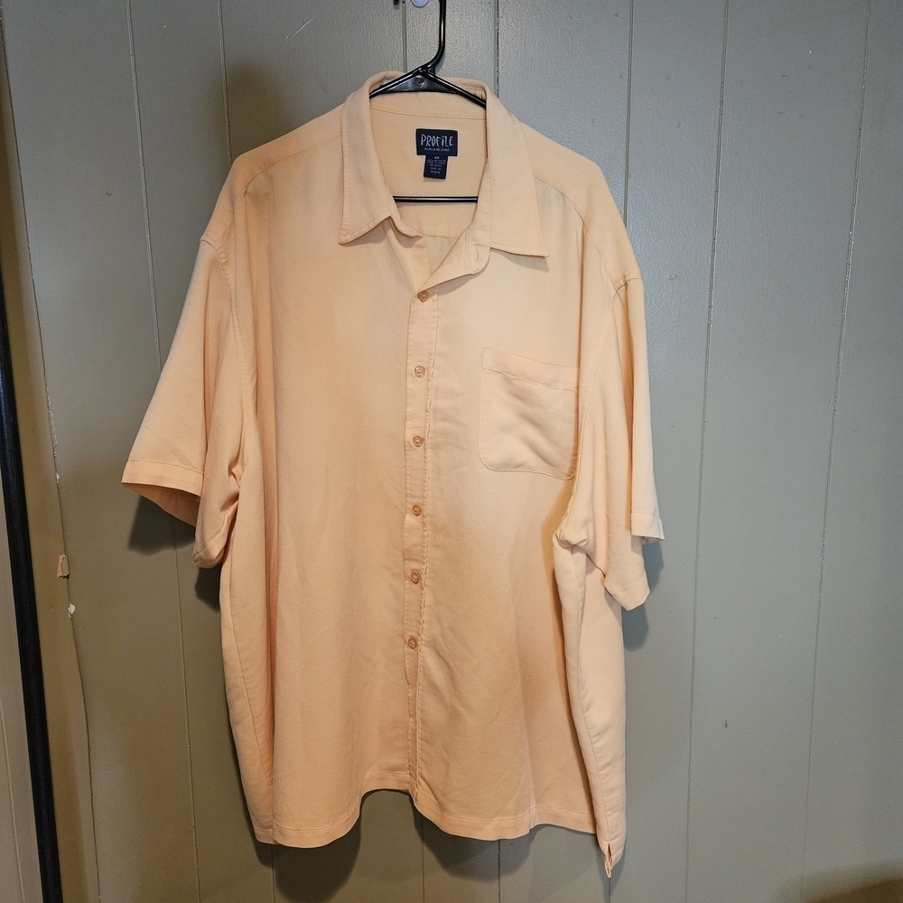 Profile Men’s 4X Short Sleeve Button-Down Shirt, Soft Peach Beige Casual Comfort